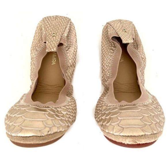 Yosi Samra Sammie Gold Metallic Python Snake Ballet Flats Size 9